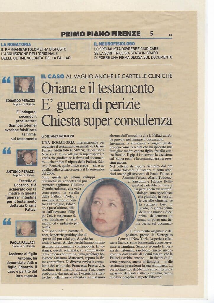 Rassegna stampa: articolo di giornale sul caso Fallaci